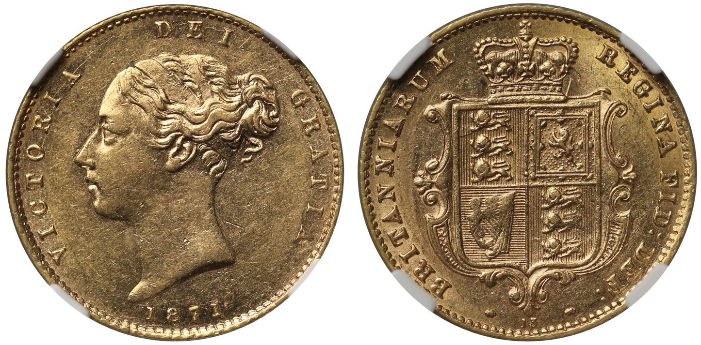 Victoria 1871 Half-Sovereign, die number 13, AU55