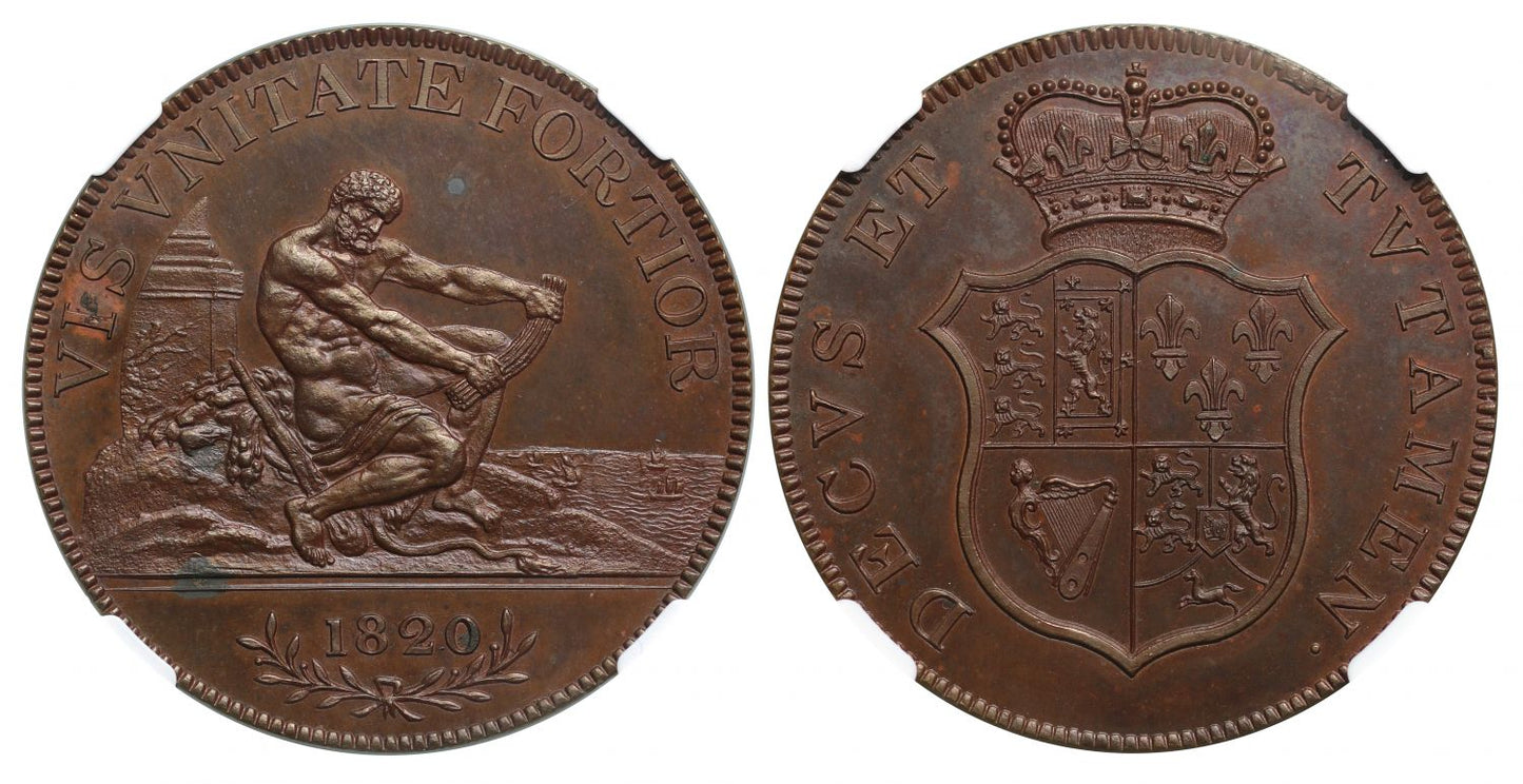 George III 1820 Pattern copper "Hercules" Crown PF62 BN