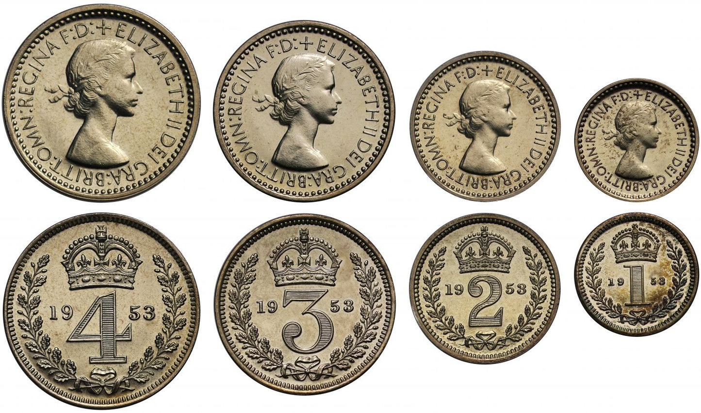 Elizabeth II 1953 Maundy Set, coronation year, one year only type, rare
