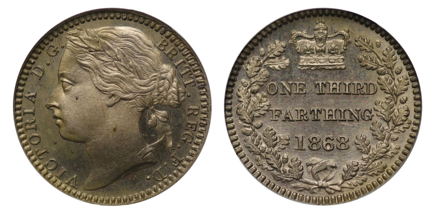 Victoria 1868 cupro-nickel proof Third-Farthing CGS UNC 85