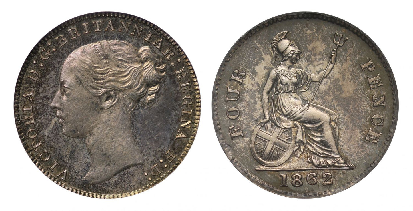 Victoria 1862 proof Groat plain edge, R5 rarity, CGS UK 90