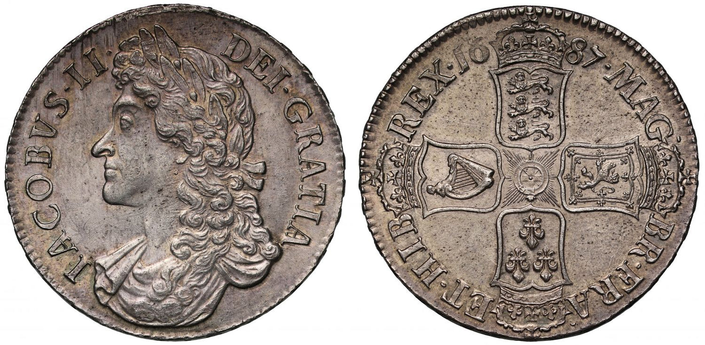 James II 1687 Crown second bust, NGC MS63