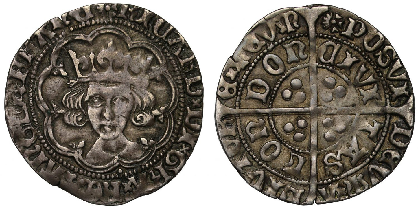 Richard III Groat, London, initial mark halved sun and rose 2, pellet below bust