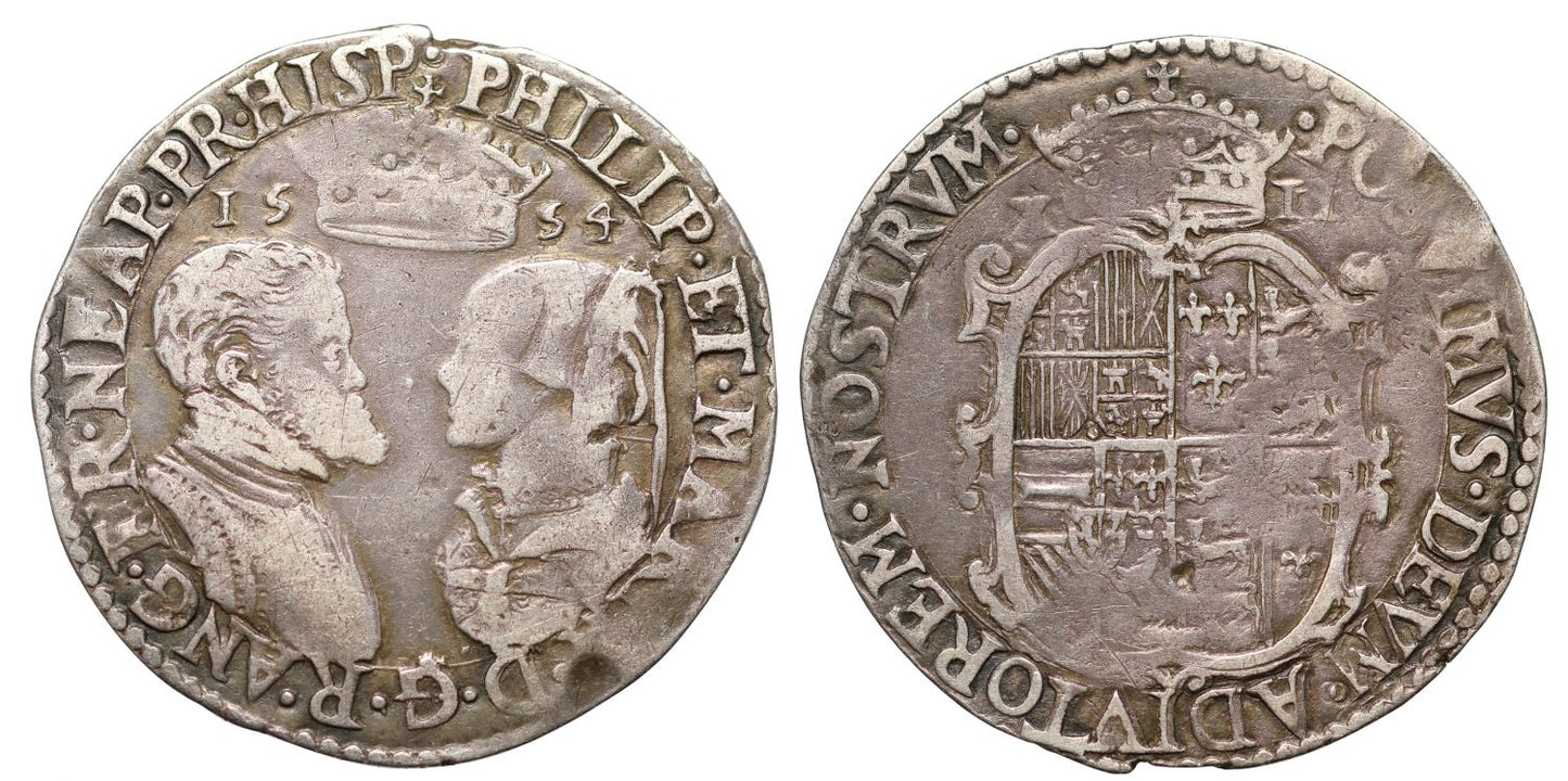 Philip and Mary 1554 Shilling, with full Latin titles