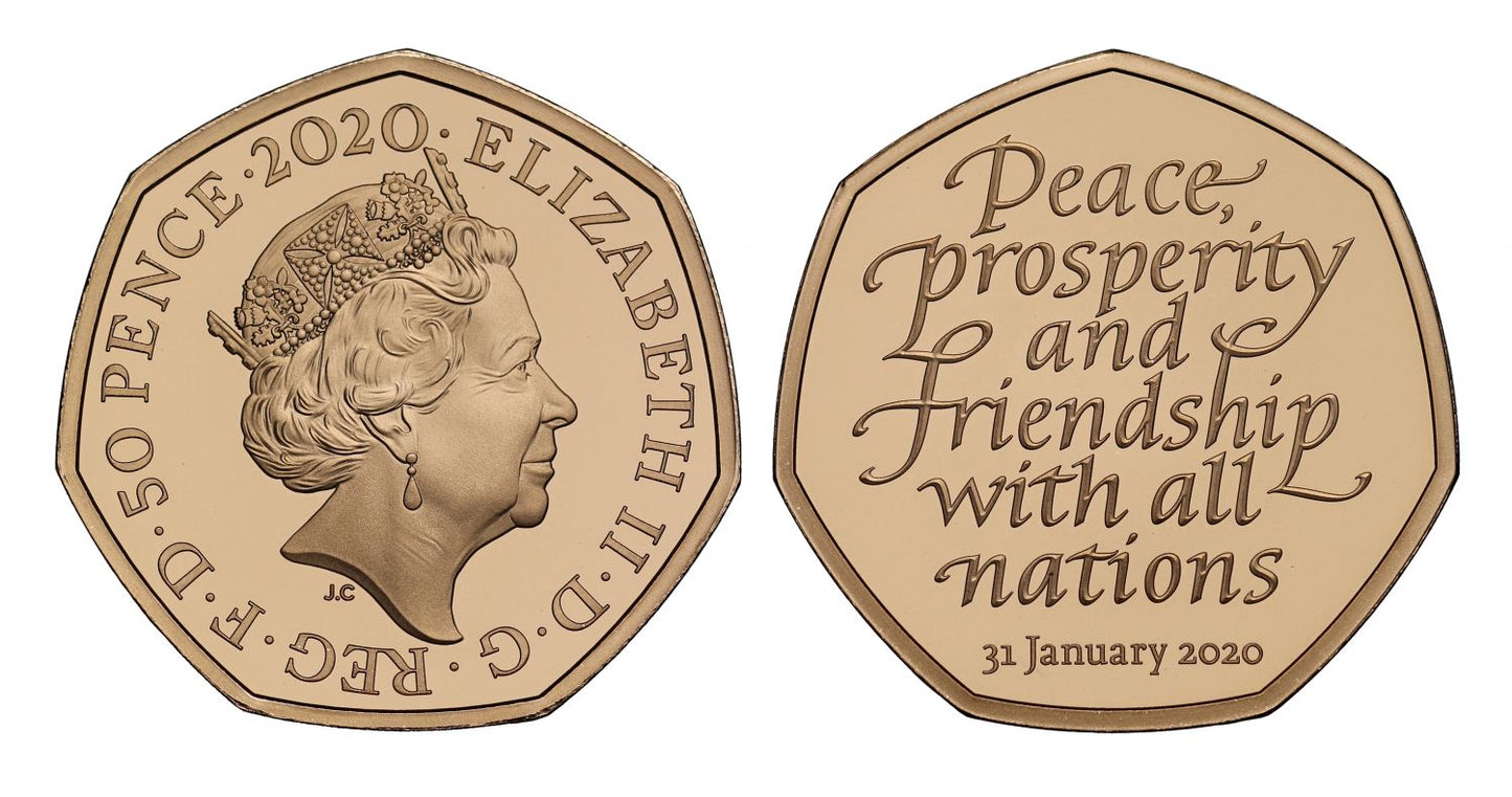 * Elizabeth II 2020 gold proof Brexit Piedfort Fifty Pence - Early Releases PF70 ULTRA CAMEO
