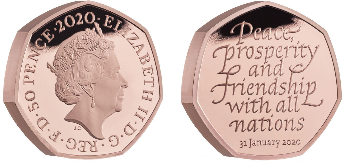 * Elizabeth II 2020 gold proof Brexit Piedfort Fifty Pence - Early Releases PF70 ULTRA CAMEO