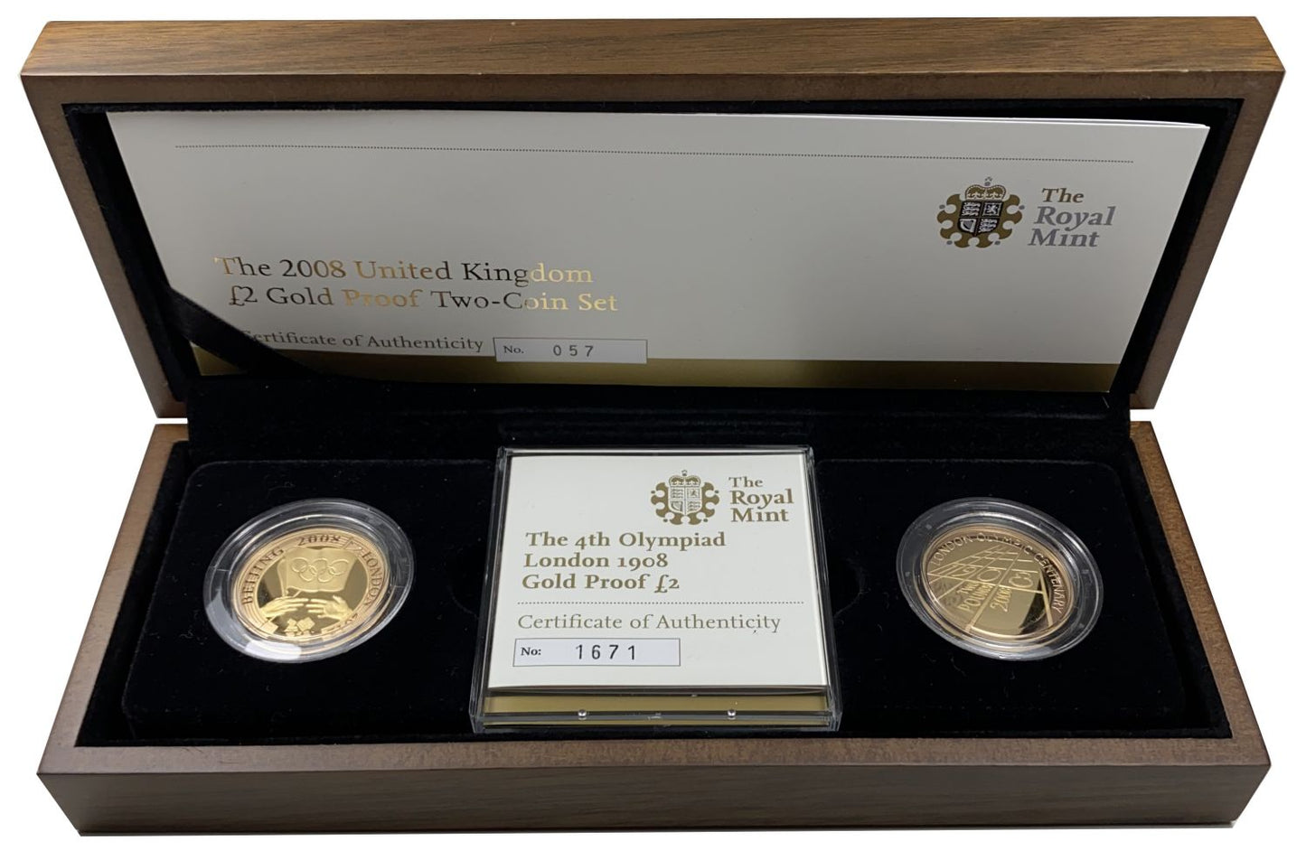 Elizabeth II 2008 proof Two-Pounds 2-coin Set – Centenary of London Olympiad and London Olympic Handover Ceremony