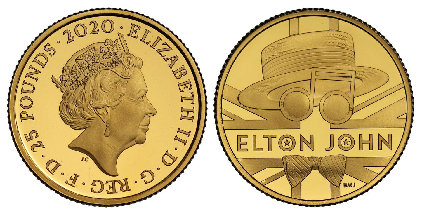 Elizabeth II 2020 gold PF70 UCAM 1/4 Oz Elton John NGC FIRST RELEASES