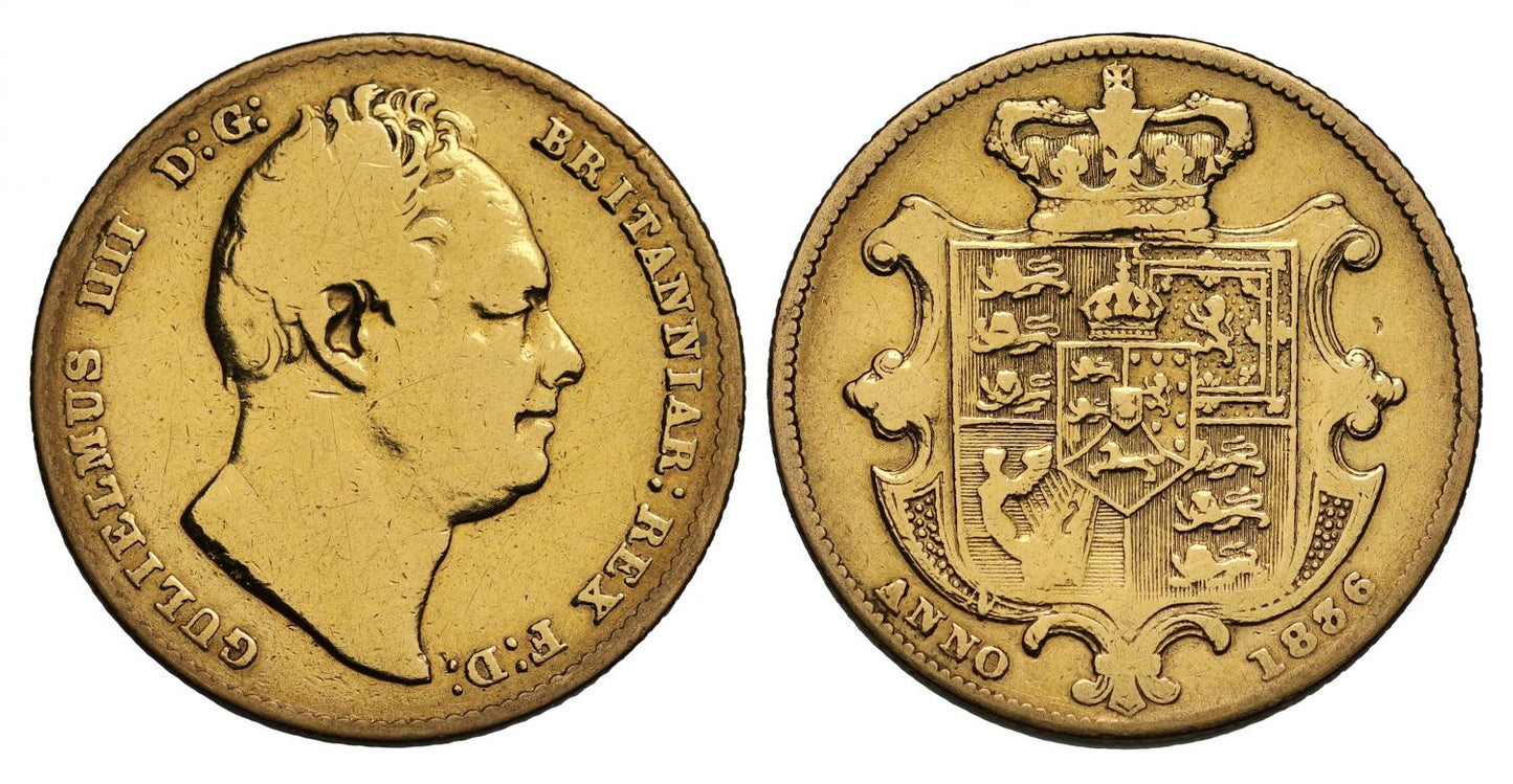 William IV 1836 Sovereign, with letter N struck in the reverse shield, very rare