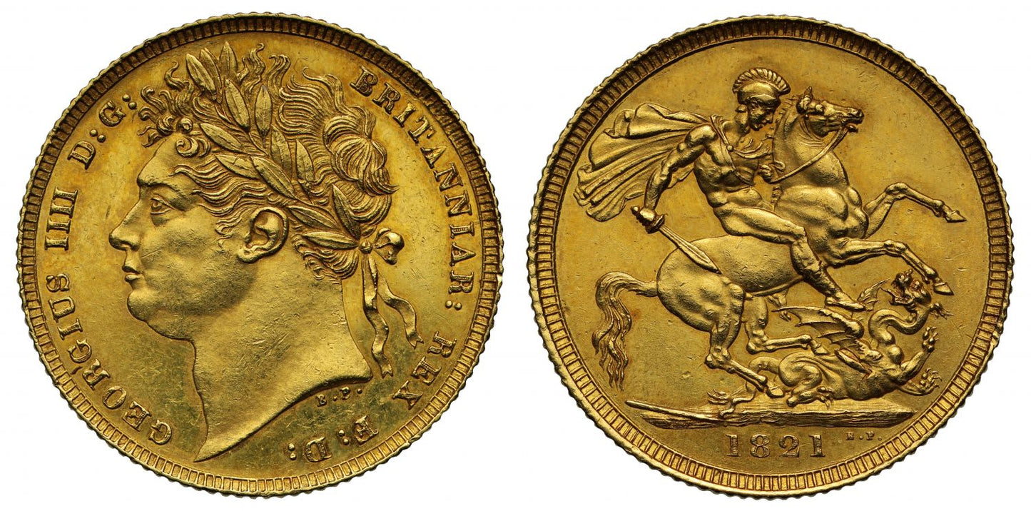 George IV 1821 Sovereign, first laureate head type MS62