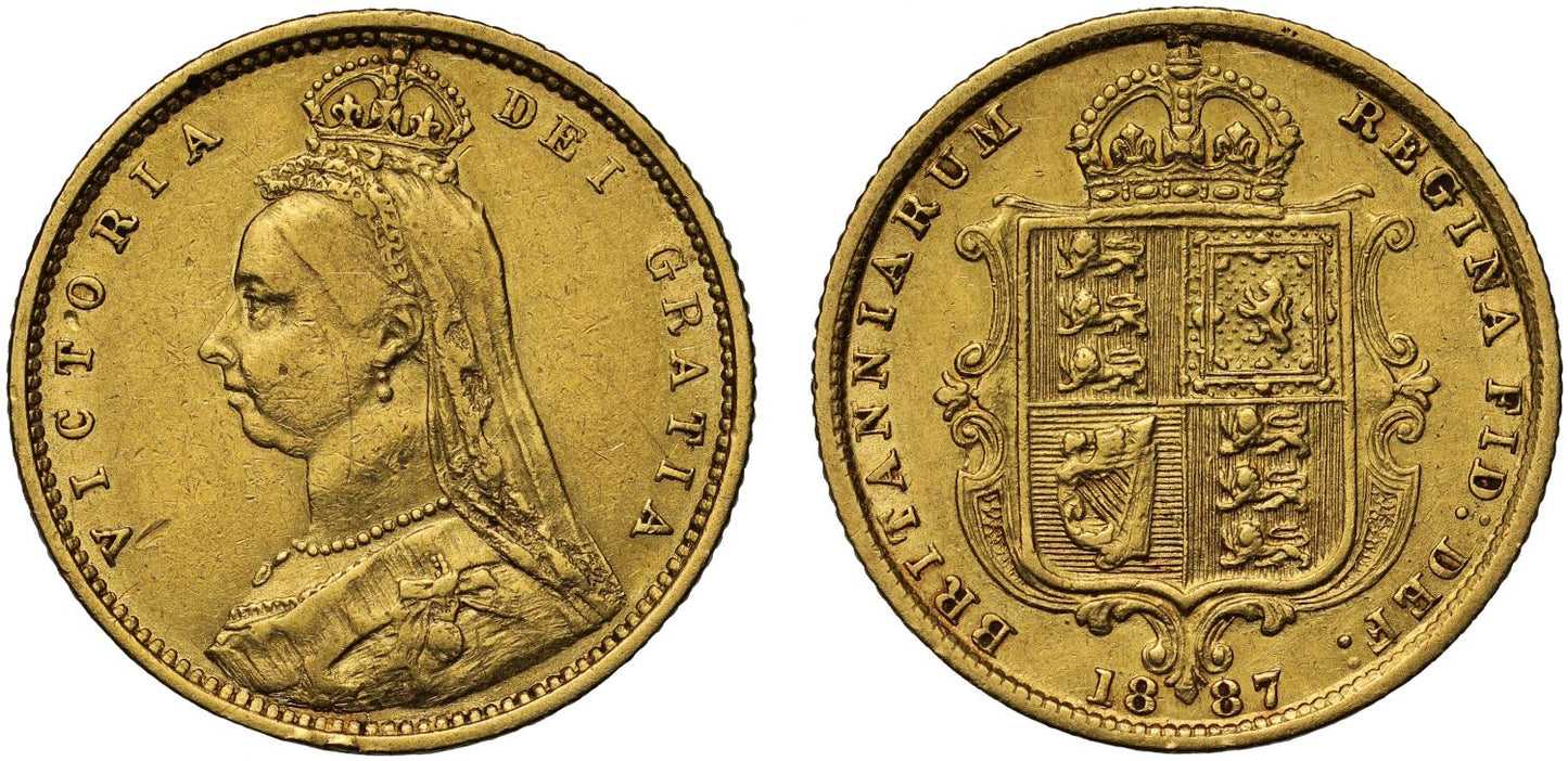 Victoria 1887 Half-Sovereign London no JEB, plain truncation rare