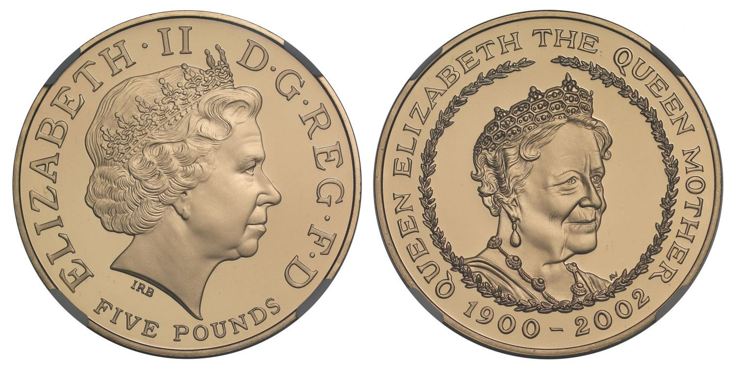 Elizabeth II 2002 PF69 UCAM Five Pounds Queen Mother