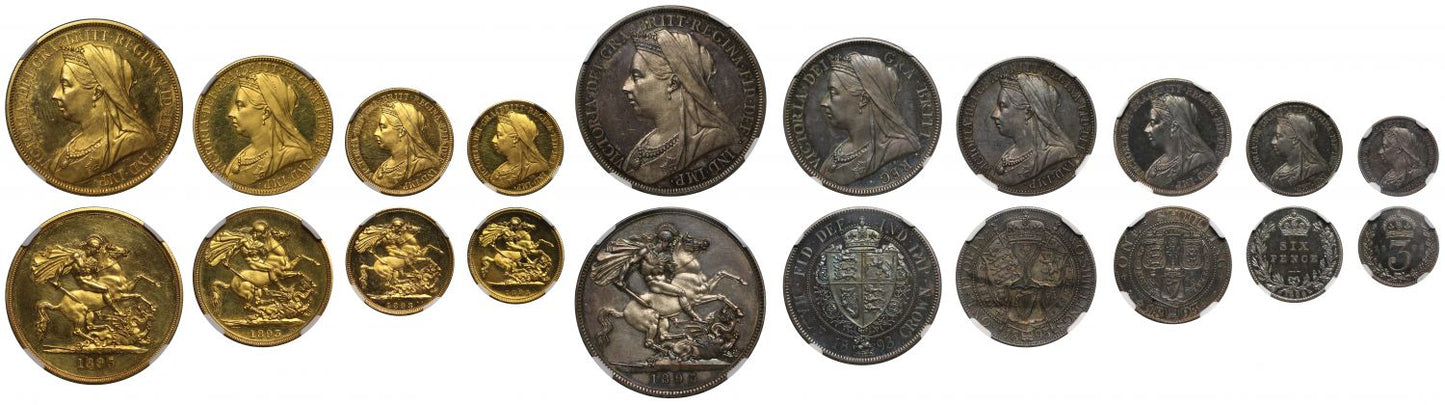 Victoria 1893 10-coin proof Set Old head NGC PF60-65 with case