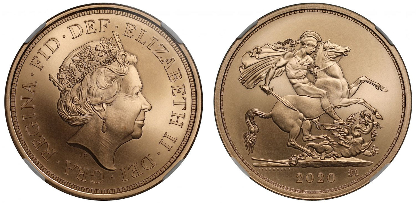 * Elizabeth II 2020 gold Five-Pounds MS70 MATTE