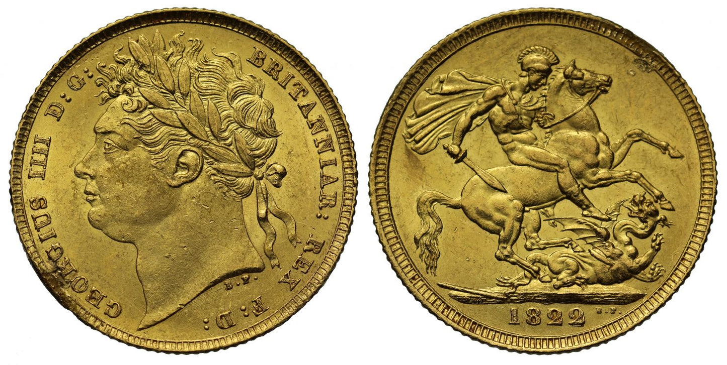 George IV 1822 Sovereign, laureate head, first type