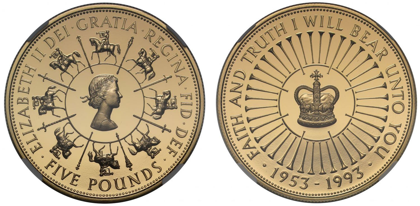 Elizabeth II 1993 PF70 UCAM Five-Pounds - Coronation 40th Anniversary