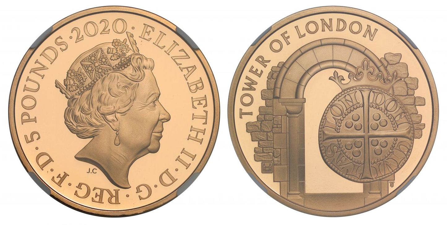* Elizabeth II 2020 PF70 UCAM Five-Pounds Coins and Kings