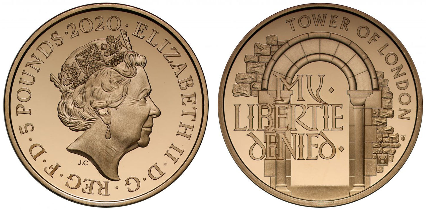 * Elizabeth II 2020 PF70 UC Five-Pounds Infamous Prison, Very Low Mintage