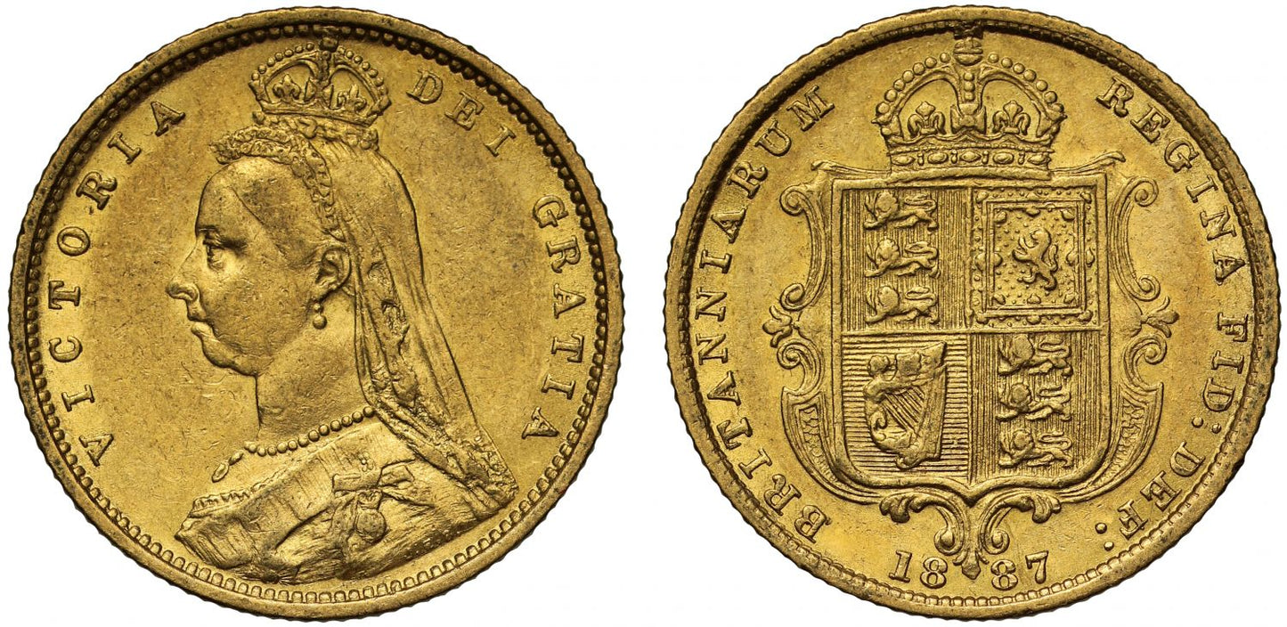 Victoria 1887 Half-Sovereign London Mint, hooked J, DISH L503 R5