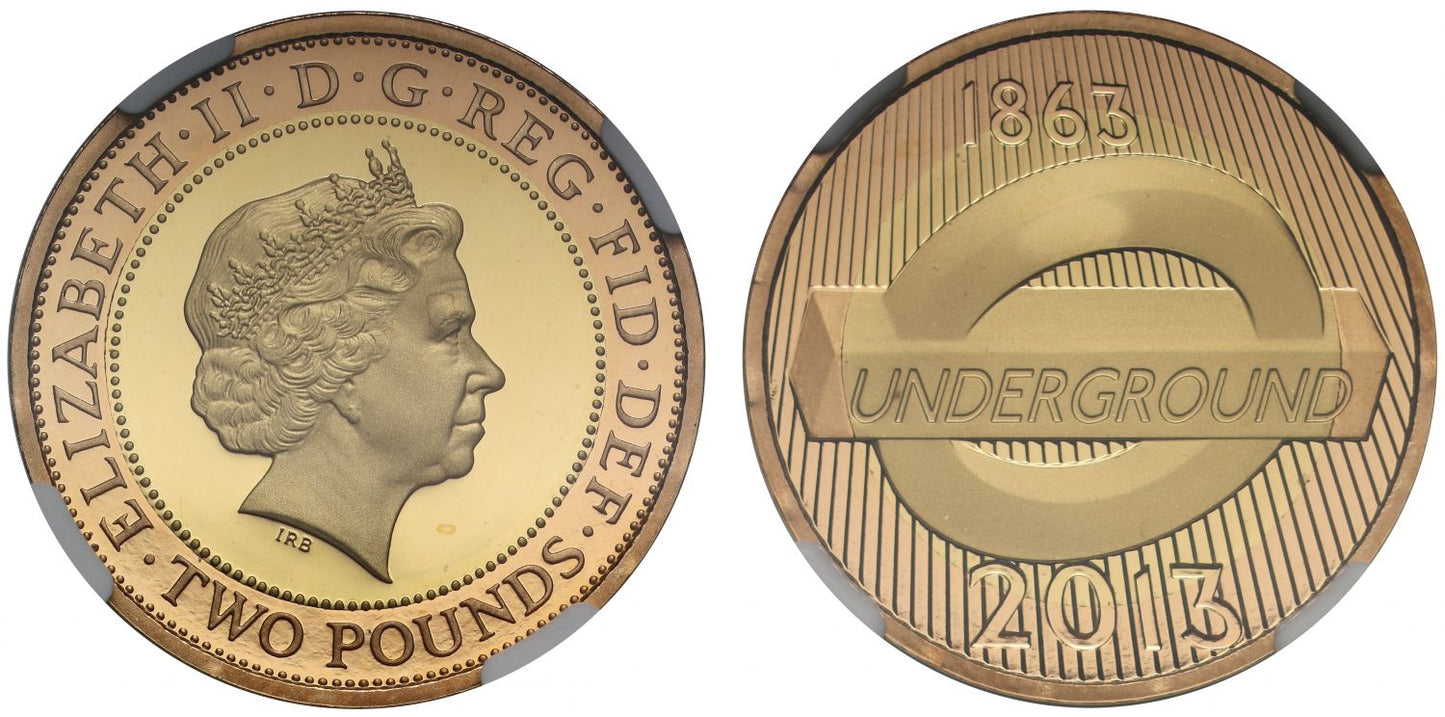 Elizabeth II 2013 PF69 UCAM Two-Pounds Underground Roundel, extremely rare