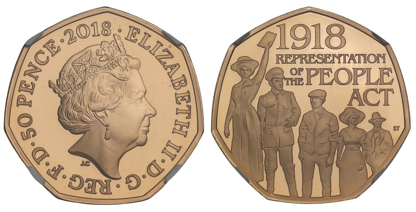 Elizabeth II 2018 PF69 UCAM gold 50p – Representation of the People Act