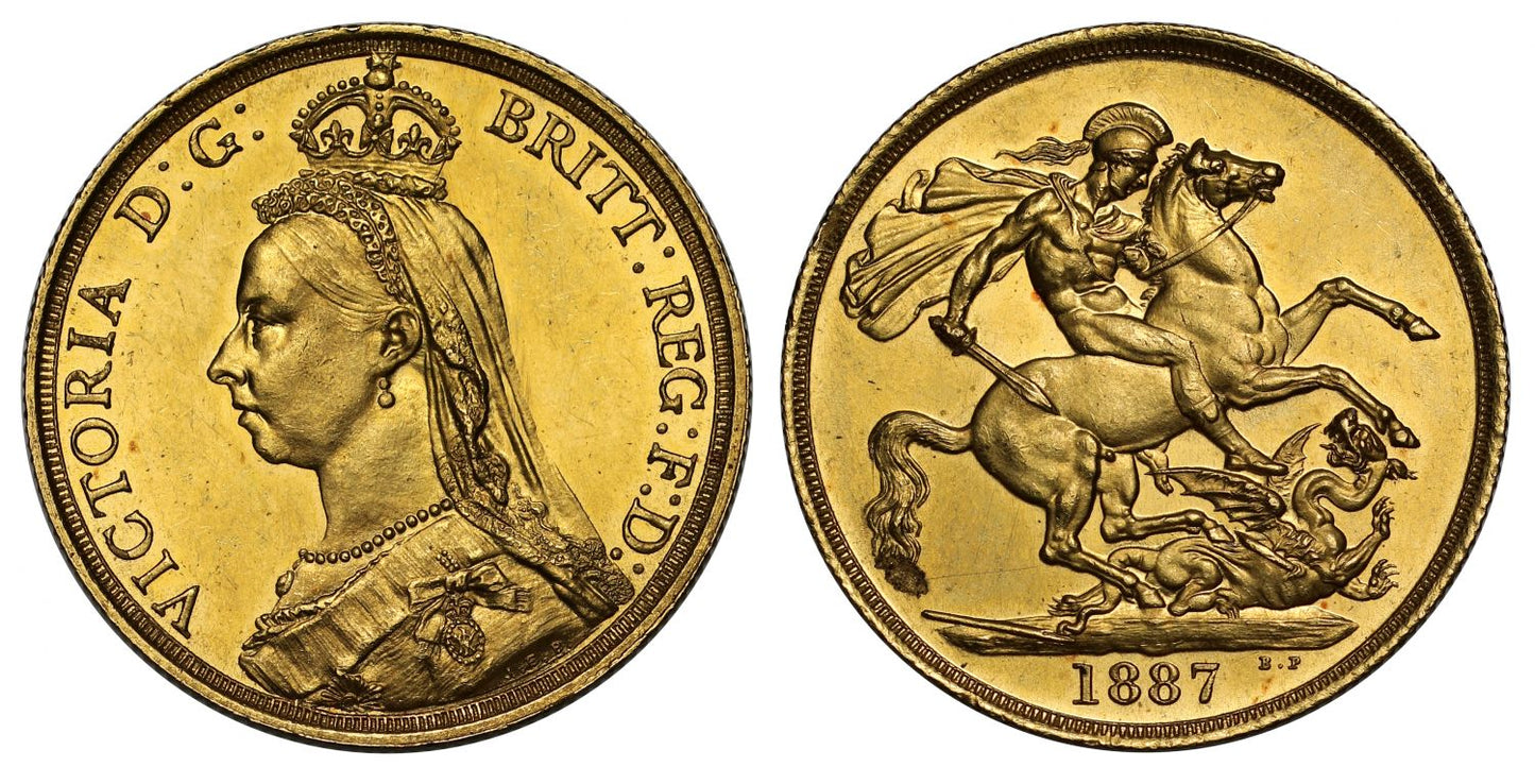 Victoria 1887 Two-Pounds, Golden Jubilee issue, taller date, larger B.P. MS62+