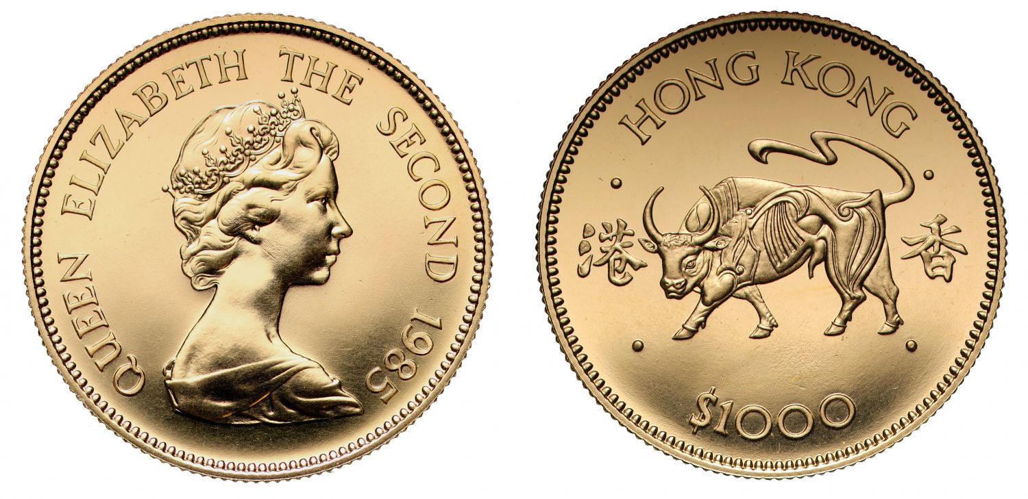 Hong Kong 1985 gold $1000 - Lunar Year of the Ox