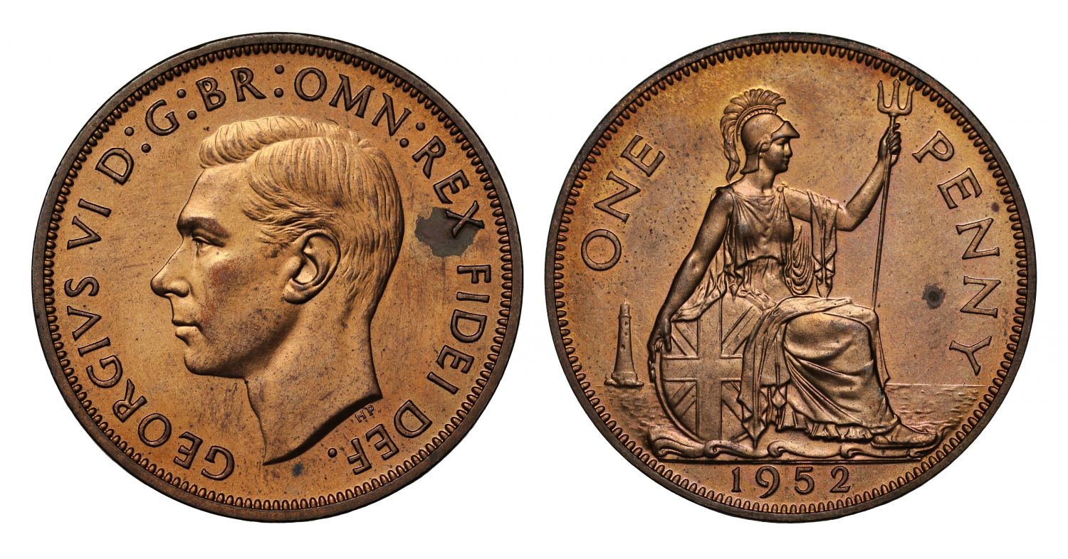 George VI 1952 proof Penny PF64RB, the only example that exists