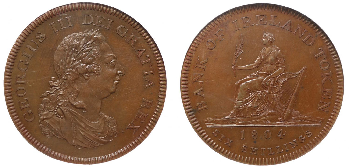 George III 1804 Bank of Ireland Six-Shillings PF65BN, restrike by W J Taylor
