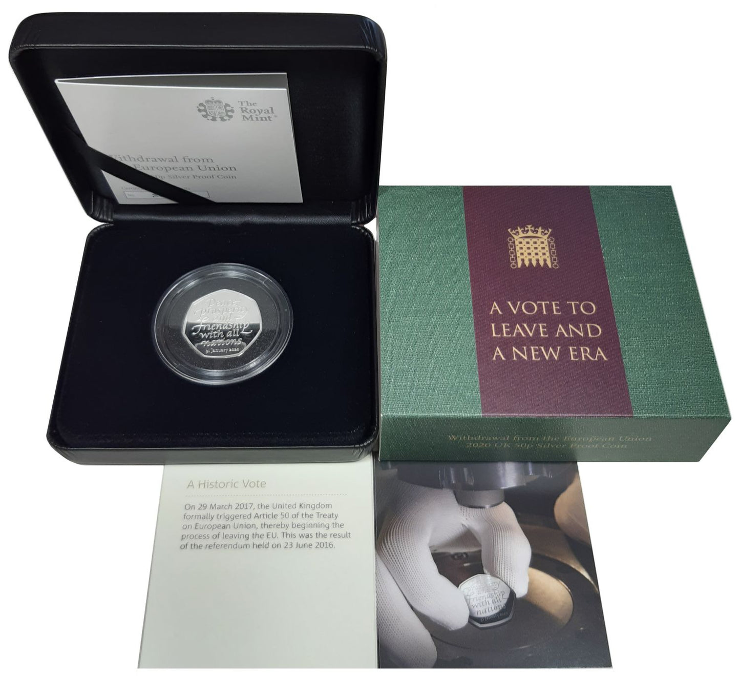 * Elizabeth II 2020 silver proof Brexit 50-Pence Withdrawal from the EU