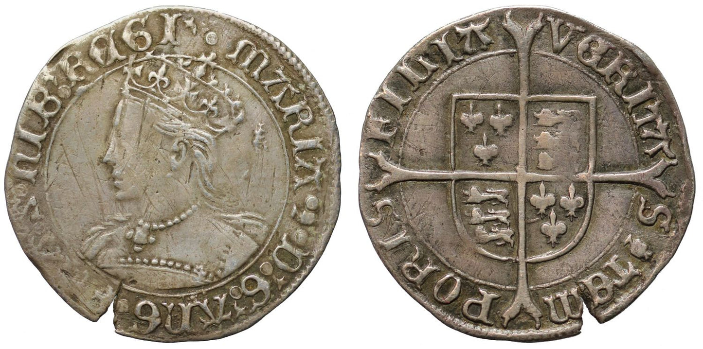 Mary Tudor, Groat of Four Pence, mm pomegranate