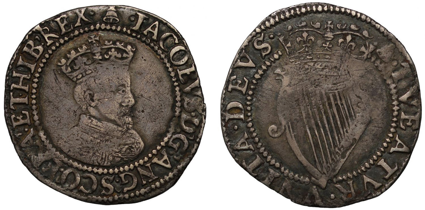 Ireland, James I Sixpence first coinage, mint mark bell