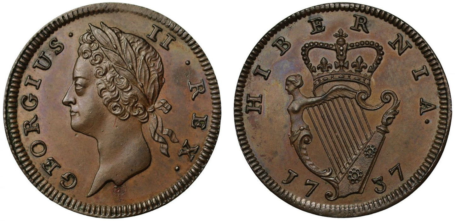Ireland, George II 1737 proof Farthing NGC PF64 BN