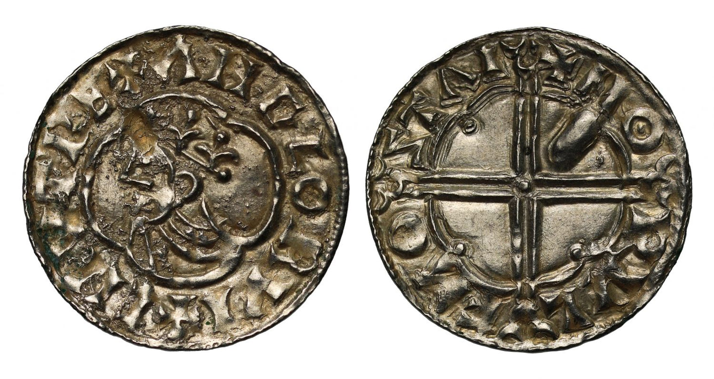 Canute Quatrefoil type Penny, Gouged reverse die, Stamford Mint, Morulf
