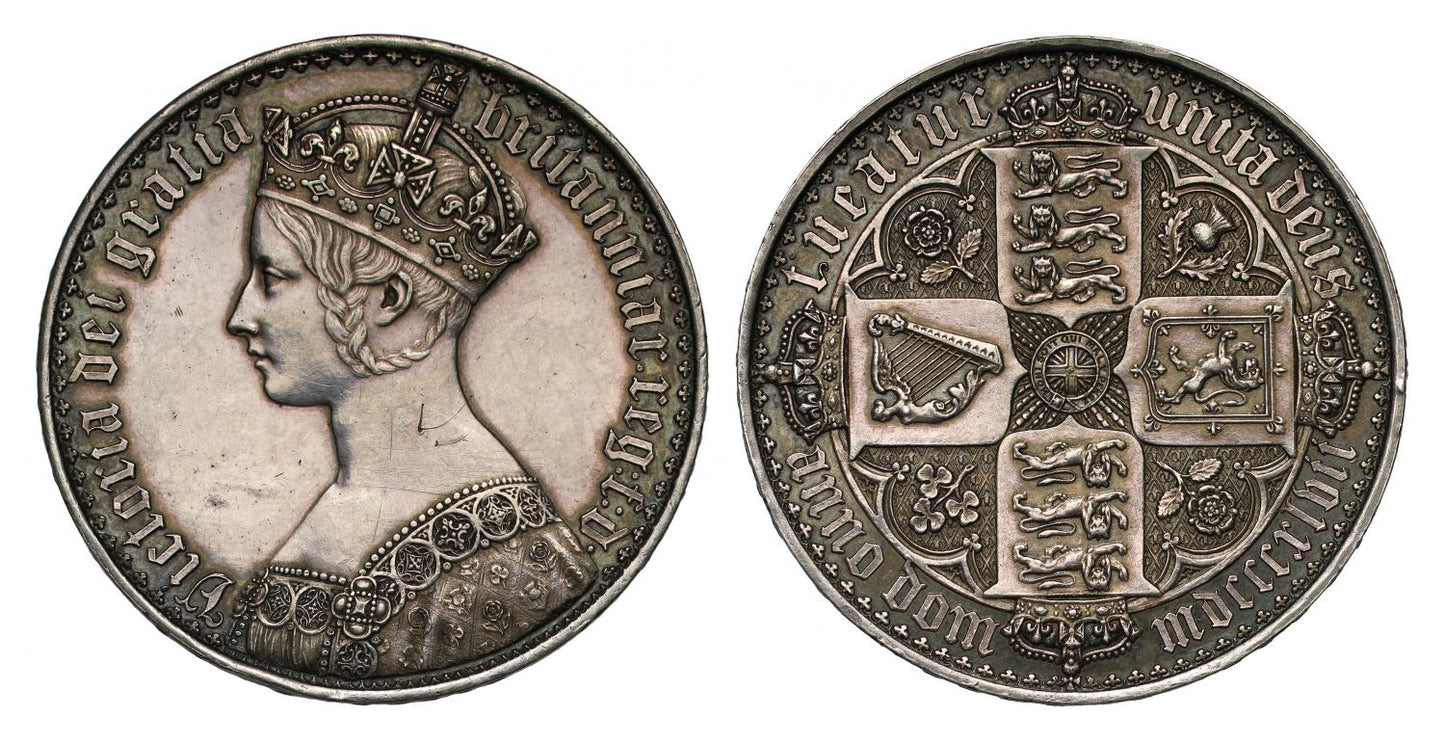 Victoria 1847 proof Gothic Crown, undecimo edge year