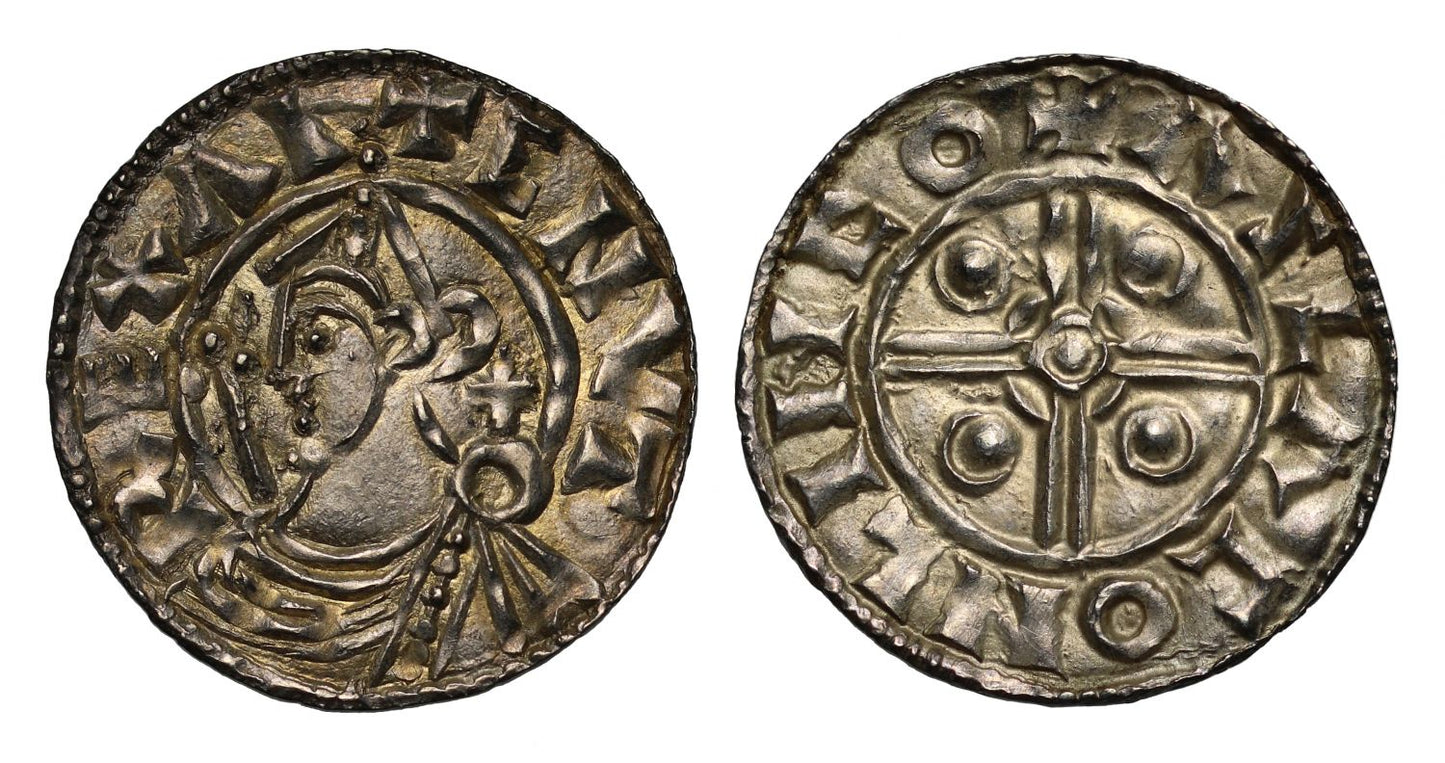 Canute Penny, Helmet type, Lincoln, Aslac, cross behind head variety