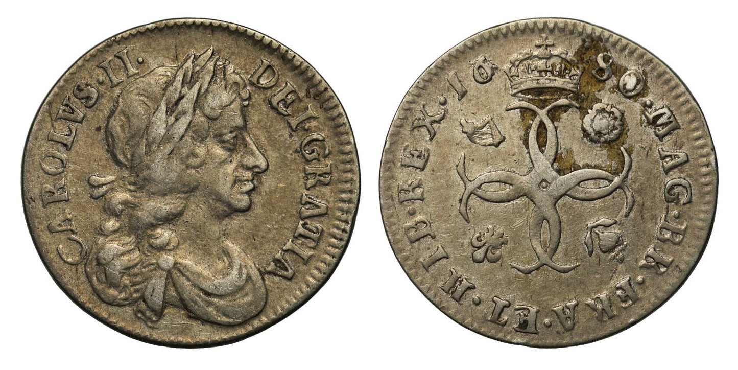 Charles II 1680 Groat unbarred As in GRATIA