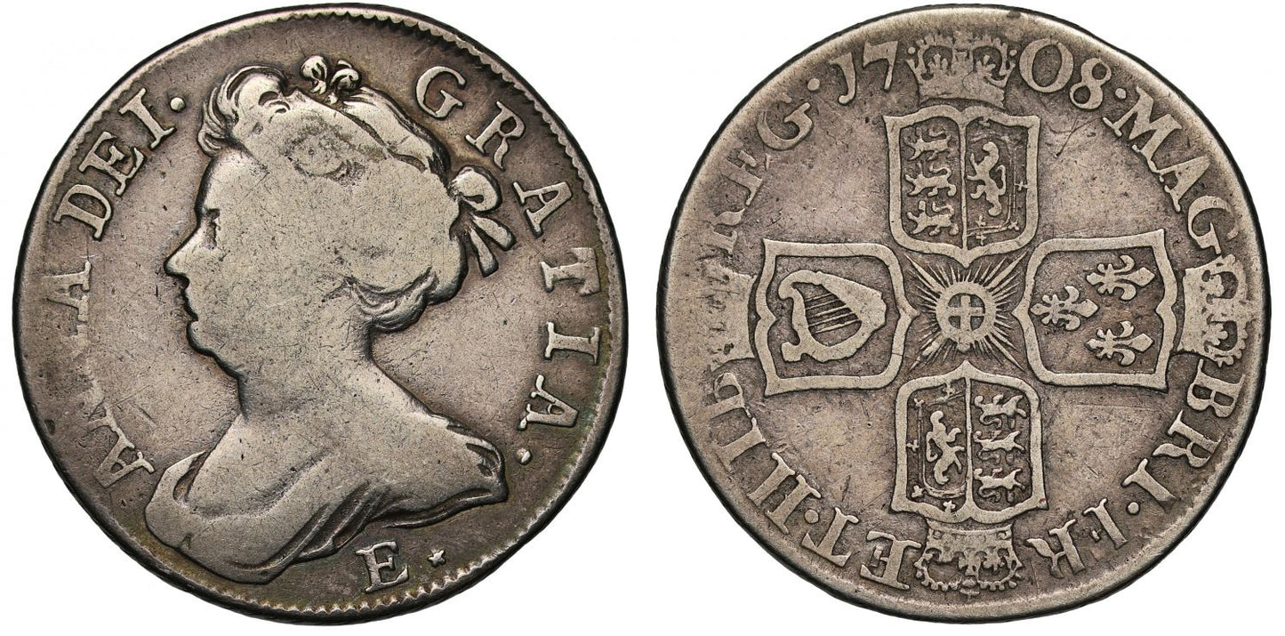 Anne 1708 E* Shilling, Edinburgh, third local bust