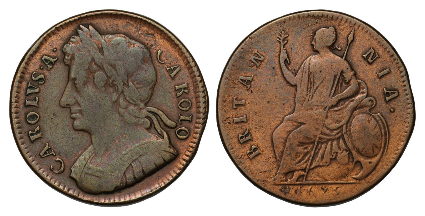 Charles II 1675 Halfpenny, final year for Charles II Halfpenny