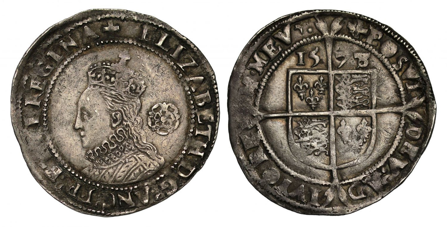 Elizabeth I Sixpence, 1578, 8 over 7, mm Greek Cross, over eglantine on reverse