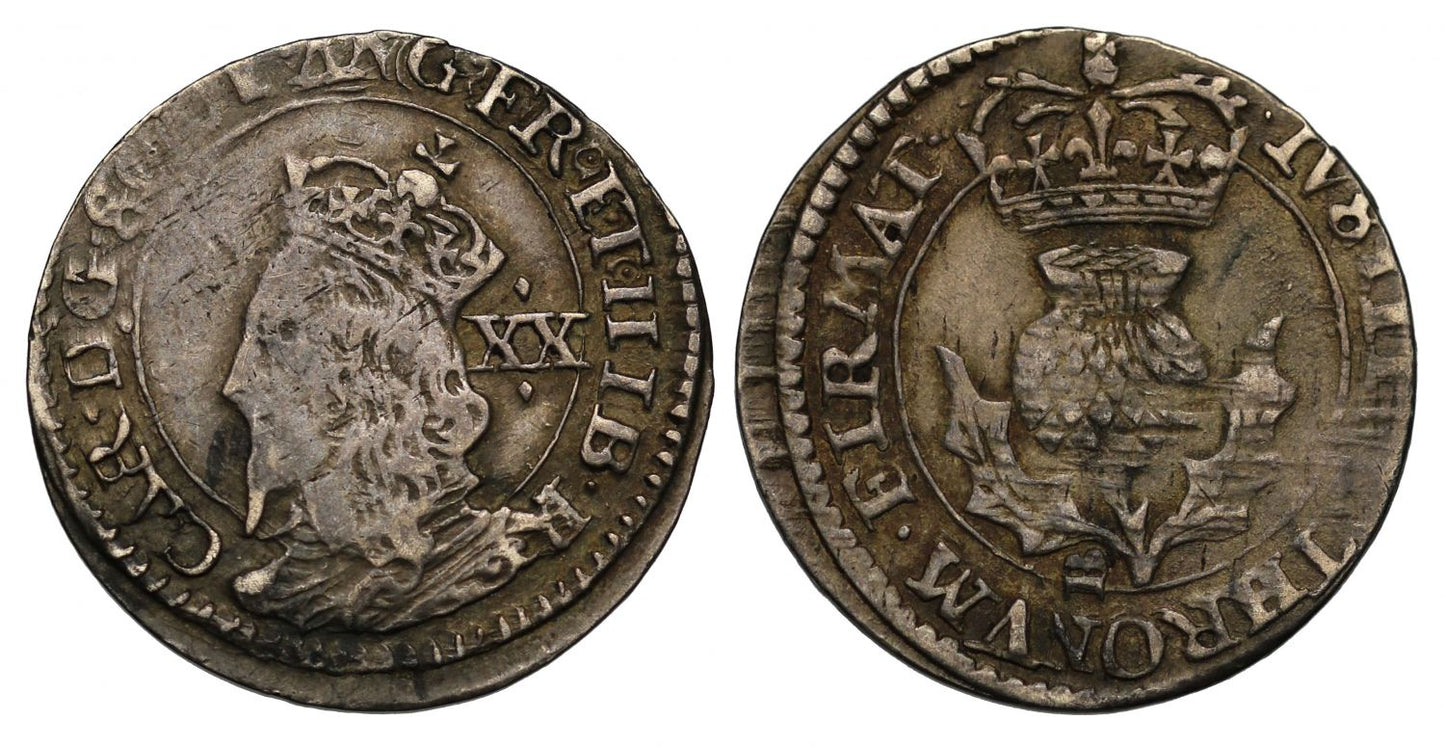 Scotland, Charles I Twenty Pence, third coinage, Briot issue, B under thistle