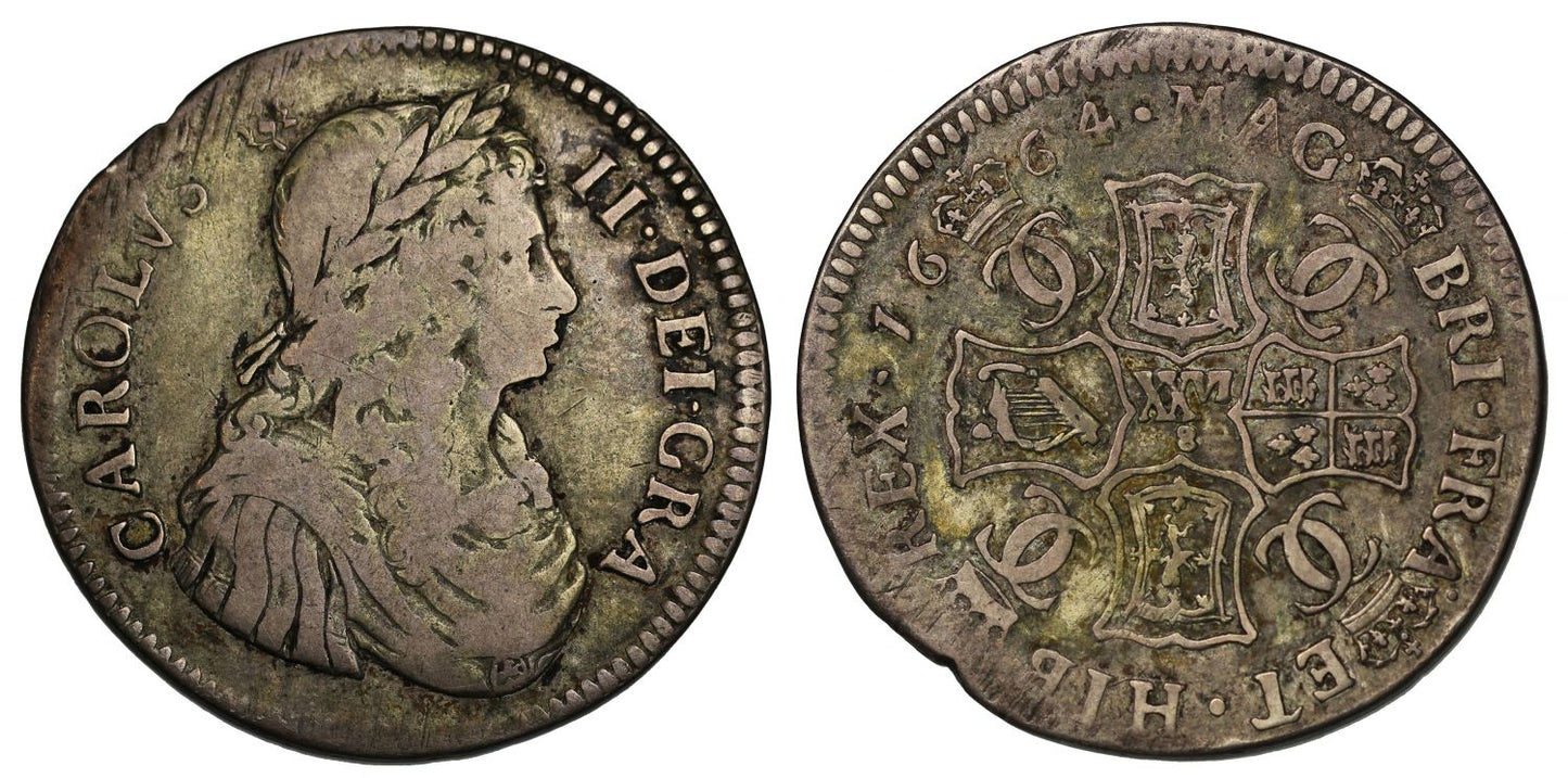 Scotland, Charles II 1664 Two-Merks, earliest one year issue, thistle over head, ex Turner, Manville and Gietzelt