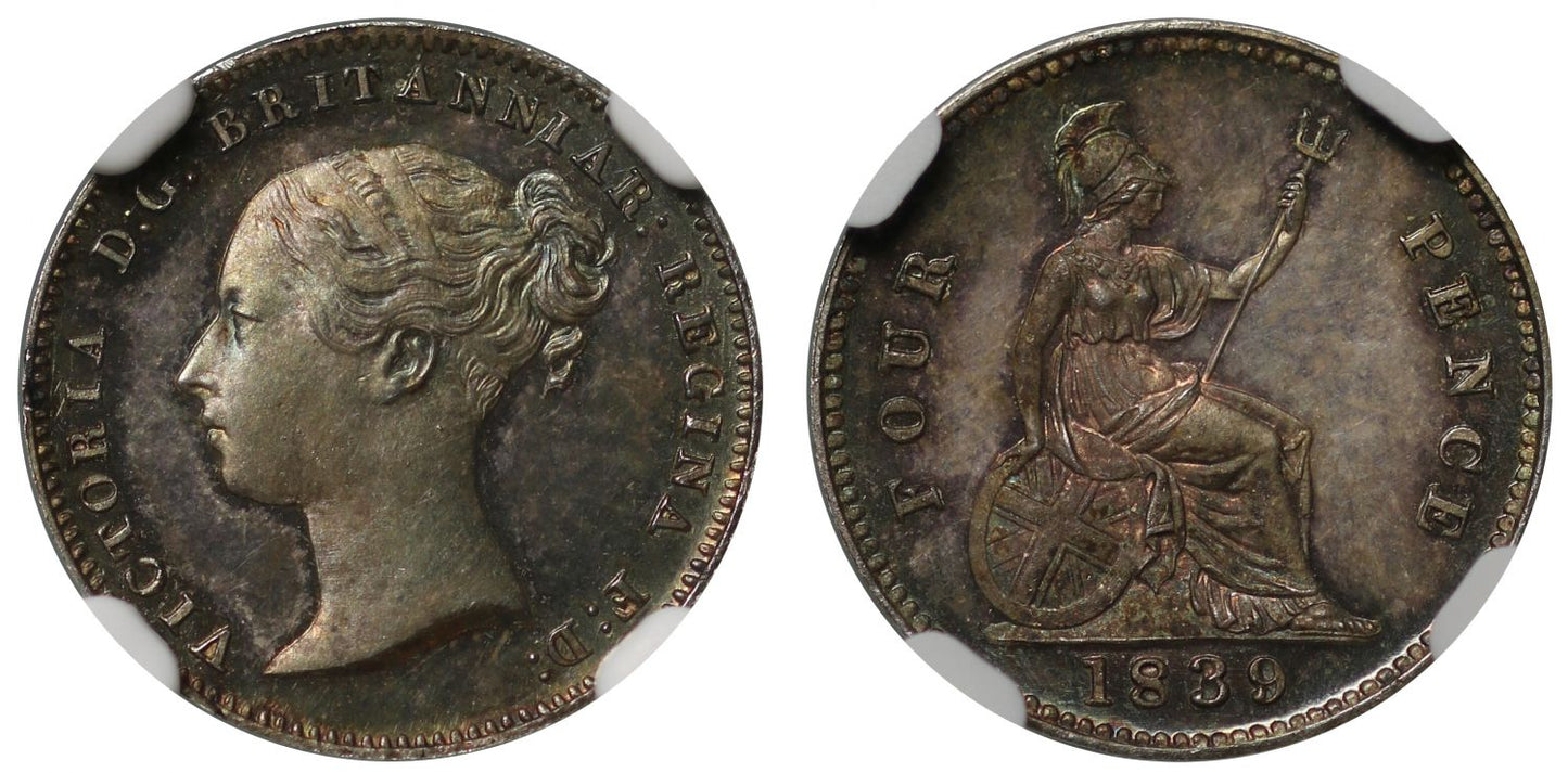 Victoria 1839 plain edge proof Groat, inverted die axis PF65