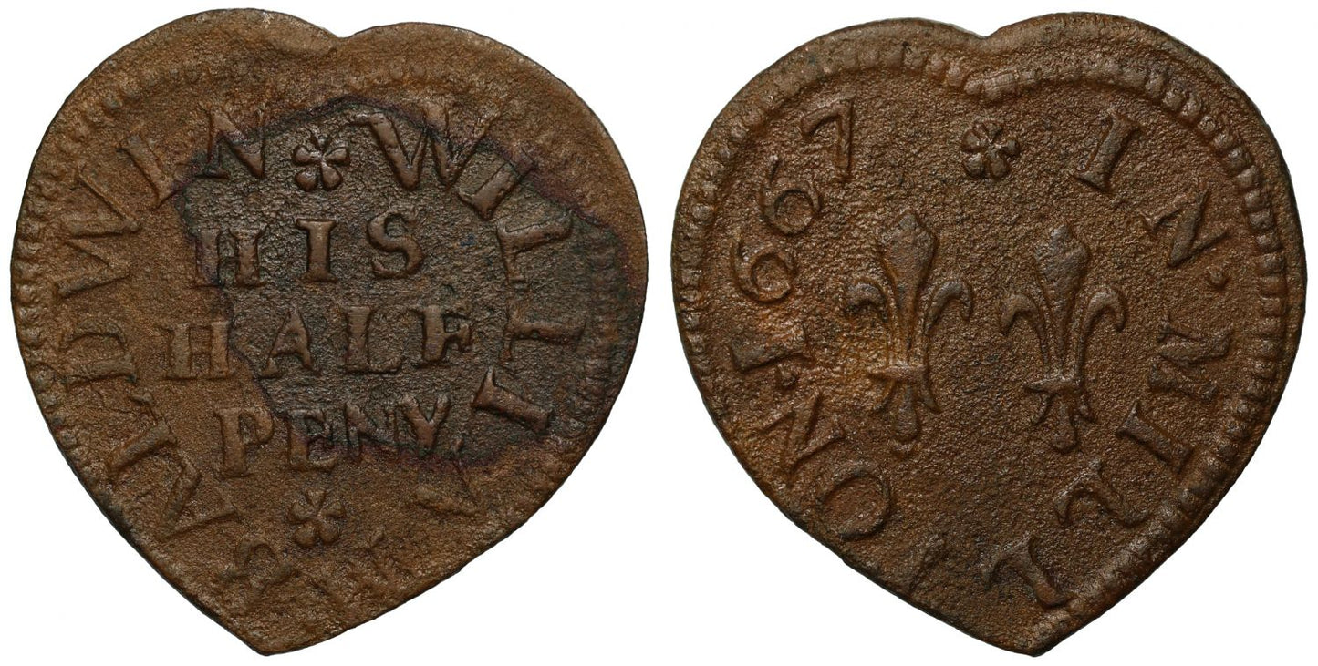 William Baldwin, Milton-next-Gravesend, Kent, 1667 heart-shaped Token