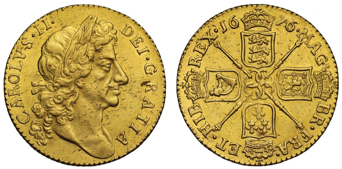 Charles II 1676 Guinea, fourth bust, rare date