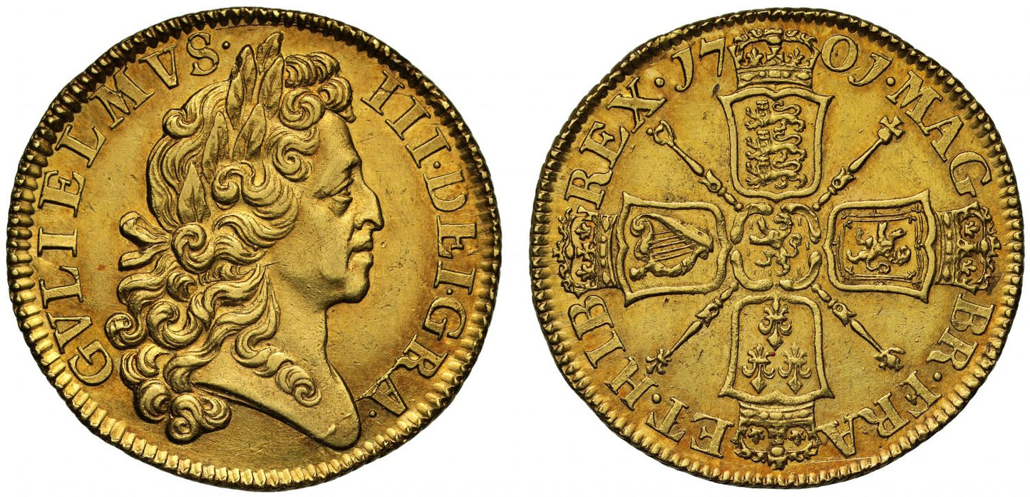 William III 1701 "Fine Work" Guinea AU58+ R4