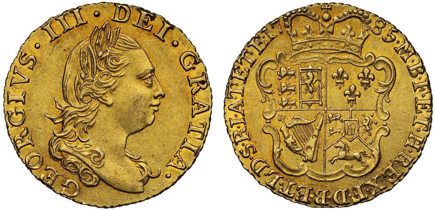 George III 1785 Half-Guinea, fourth bust, AU58