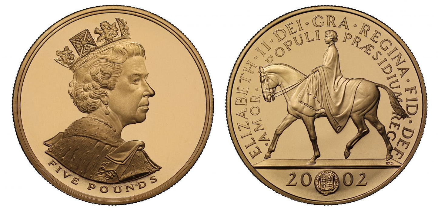 Elizabeth II 2002 PF70 UCAM Five-Pounds - Horseback Golden Jubilee
