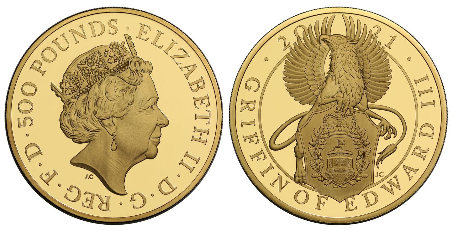 * Elizabeth II 2021 PF70 UCAM FR gold 5oz Griffin of Edward III