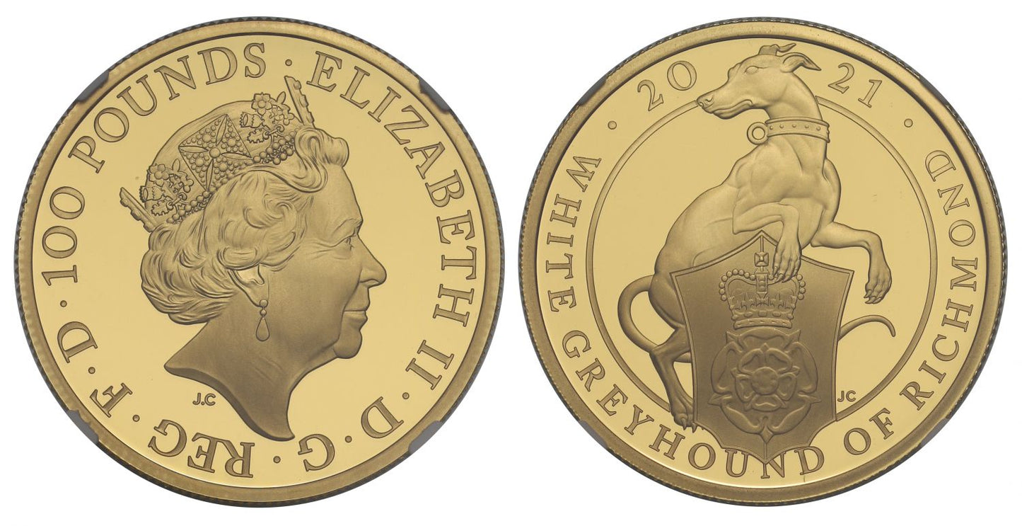 Elizabeth II 2021 PF70 UCAM gold 1oz White Greyhound of Richmond